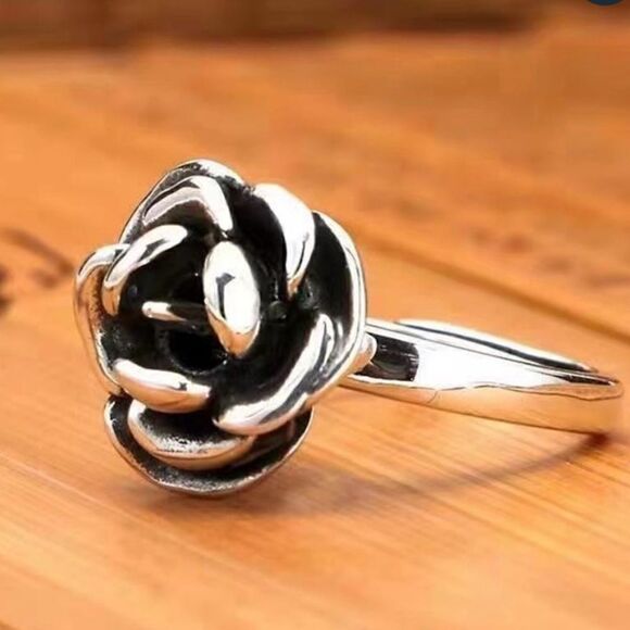 ROSE Gothic Antique Washed Silver Rose Ring Adjustable Detachable Poison - Picture 1 of 12